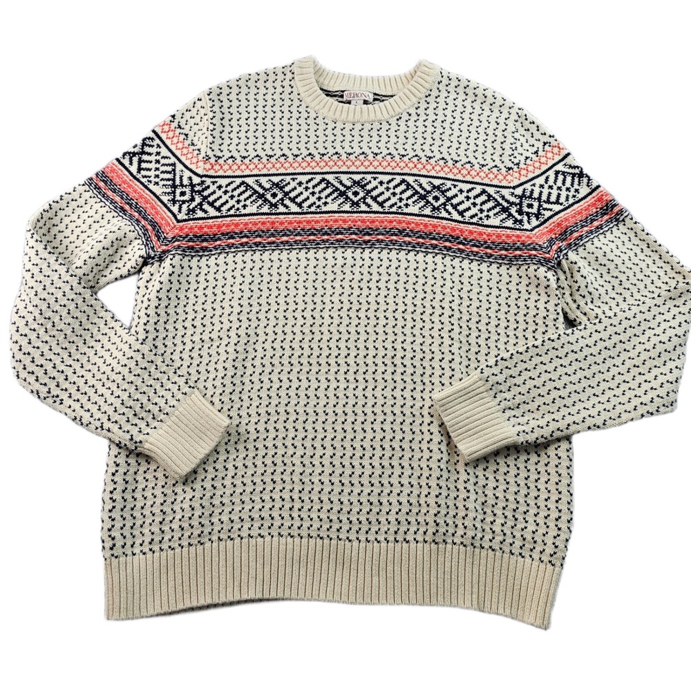 Merona Sweater Unisex Large Multi Nordic Holiday Long Sleeve Crewneck Pullover